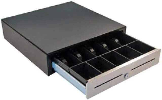 Alt view image 2 of 2 - APG Vasario Series Standard Duty Cash Drawer, 16” x 16”, Dual Media Slots, USBPro HID End Node, Fixed 5X5 Till, Stainless Steel Front, Black, Includes Cable - VBS554A-BL1616
