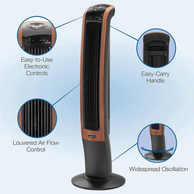 Alt view image 3 of 8 - Lasko Oscillating Wind Curve Tower Fan, Bluetooth Technology, 3 Quiet Speeds, for Bedroom, Living Room & Office, 42", Woodgrain, T42905