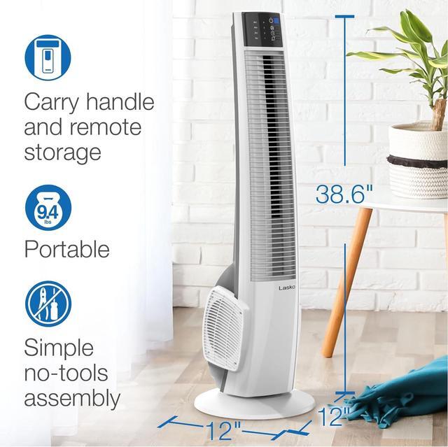 Alt view image 5 of 9 - Lasko Oscillating Tower Fan with Remote Control - Tower Fan for Bedroom & Office, 4 Quiet Speeds, 38" White, T38400
