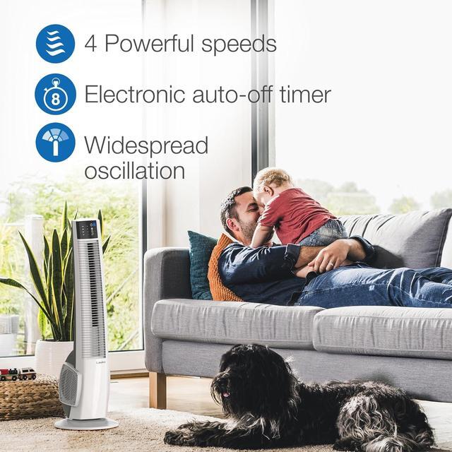 Alt view image 2 of 9 - Lasko Oscillating Tower Fan with Remote Control - Tower Fan for Bedroom & Office, 4 Quiet Speeds, 38" White, T38400