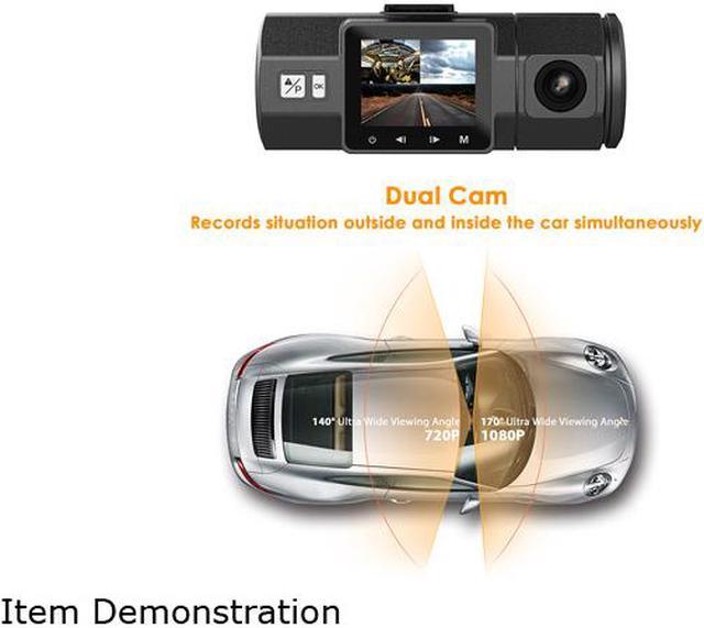 Vantrue N2 Uber Dual Dash Cam, 1080P Inside and Outside Dual Dash Camera,  1.5 inches LCD, Near 360 Degree Wide Angle Lyft Dual Car Cam with Parking