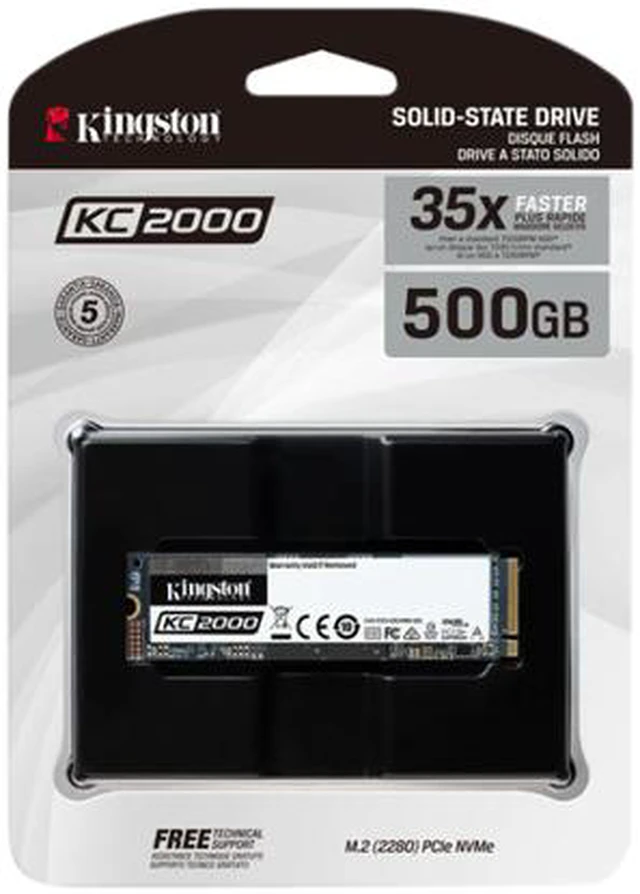 Alt view image 3 of 3 - Kingston KC2000 M.2 2280 500GB NVMe PCIe Gen 3.0 x4 96-layer 3D TLC Internal Solid State Drive (SSD) SKC2000M8/500G