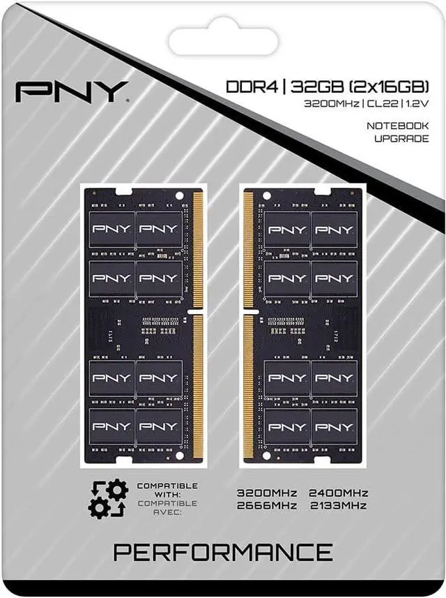 Alt view image 7 of 7 - pny performance 32gb (2x16gb) ddr4 dram 3200mhz (pc4-25600) cl22 (compatible with 2933mhz, 2666mhz, 2400mhz or 2133mhz) 1.2v notebook/laptop (sodimm) computer memory kit - mn32gk2d43200-tb