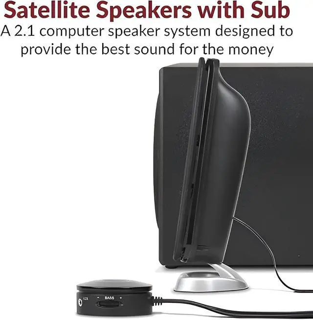 Alt view image 2 of 5 - Cyber Acoustics CA-3908 2.1 Multimedia Speaker System with Subwoofer, 92 Watts Peak Power, Deep Bass, Perfect for Music, Movies, and Games on Desktops, Laptops, Consoles
