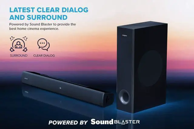 Alt view image 2 of 6 - Creative Labs Stage V2 2.1 Soundbar Speakers with Subwoofer, Clear Dialog and Surround, Powered by Sound Blaster,  BLK