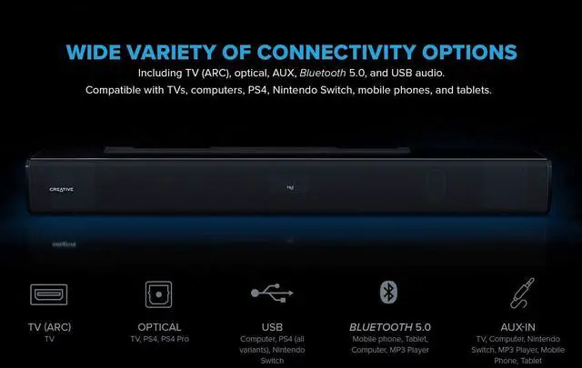 Alt view image 3 of 6 - Creative Labs Stage V2 2.1 Soundbar Speakers with Subwoofer, Clear Dialog and Surround, Powered by Sound Blaster,  BLK