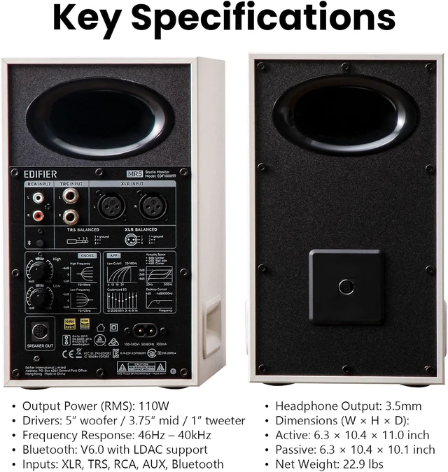 Alt view image 10 of 11 - Edifier MR5 Studio Monitor 2.0 Speaker System White