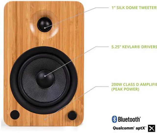 Alt view image 6 of 9 - Kanto YU6 Powered Bookshelf Speakers with Bluetooth® and Phono Preamp for Turntable, TVs, PC — Bamboo