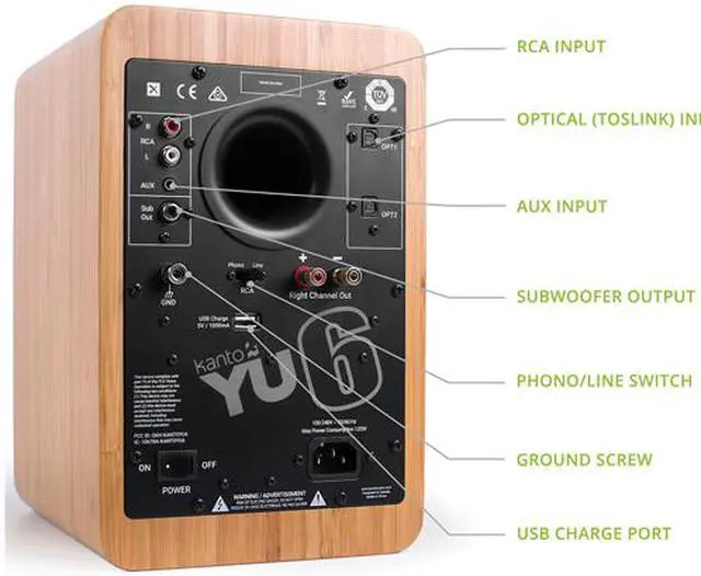 Alt view image 7 of 9 - Kanto YU6 Powered Bookshelf Speakers with Bluetooth® and Phono Preamp for Turntable, TVs, PC — Bamboo