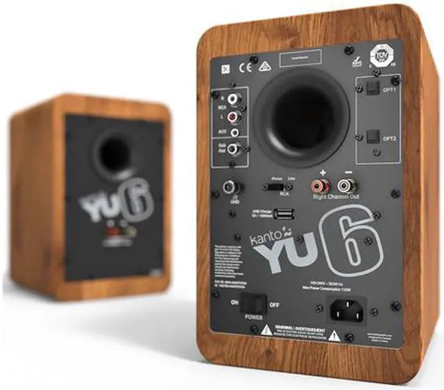 Alt view image 5 of 9 - Kanto YU6 Powered Bookshelf Speakers with Bluetooth® and Phono Preamp for Turntable, TVs, PC — Bamboo