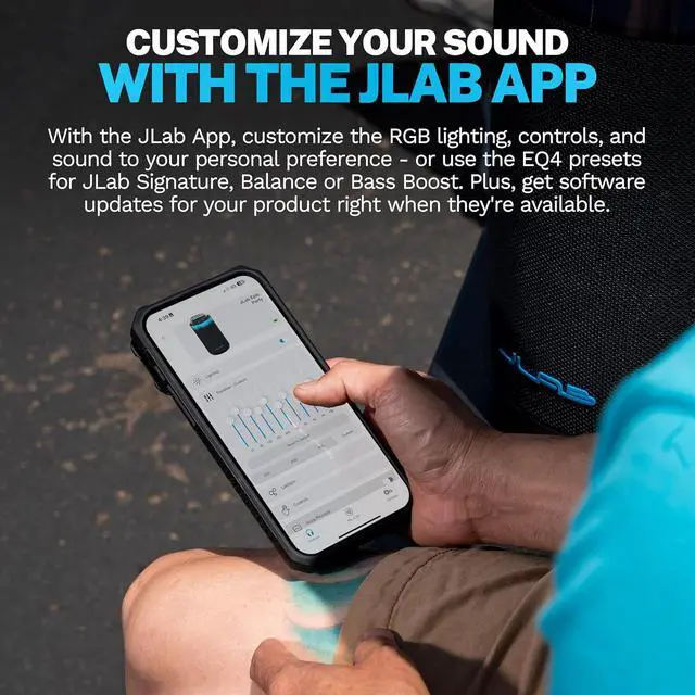 Alt view image 7 of 13 - JLab Epic Party Portable Bluetooth Speaker, Black, 360-degree Sound with 100 Watts of Power, 16+ Hours of Playtime, Customizable RGB LED Lighting, Lab Sync Up to 100 Speakers, Custom Sound in-App