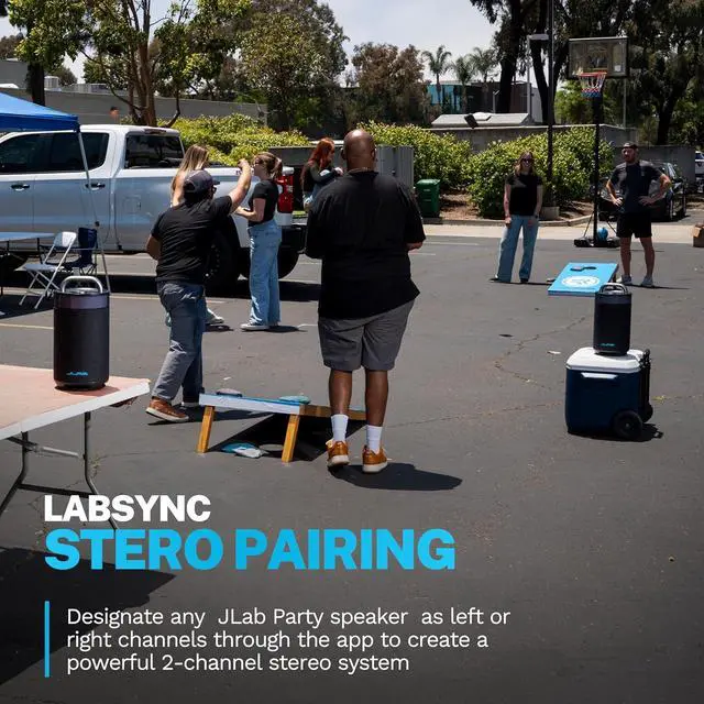 Alt view image 12 of 13 - JLab Epic Party Portable Bluetooth Speaker, Black, 360-degree Sound with 100 Watts of Power, 16+ Hours of Playtime, Customizable RGB LED Lighting, Lab Sync Up to 100 Speakers, Custom Sound in-App