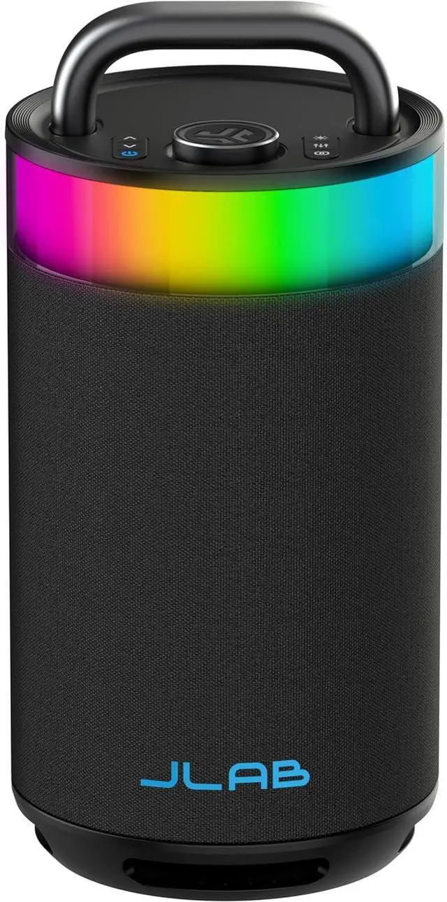 Main image of JLab Epic Party Portable Bluetooth Speaker, Black, 360-degree Sound with 100 Watts of Power, 16+ Hours of Playtime, Customizable RGB LED Lighting, Lab Sync Up to 100 Speakers, Custom Sound in-App