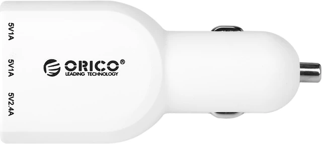 Alt view image 3 of 5 - ORICO 1 x 5V 2.4A and 2 x 5V 1A 22Watt DC12V Input Universal 3 Ports USB Car Charger for Mobile Phone PSP MP3 MP4 Tablet PC - White (UCA-3U)