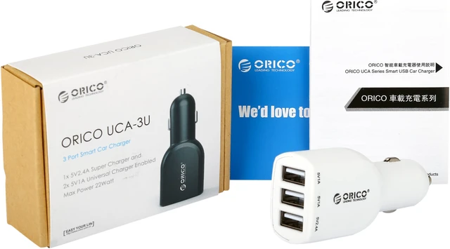 Alt view image 5 of 5 - ORICO 1 x 5V 2.4A and 2 x 5V 1A 22Watt DC12V Input Universal 3 Ports USB Car Charger for Mobile Phone PSP MP3 MP4 Tablet PC - White (UCA-3U)
