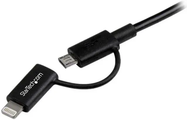 Alt view image 3 of 4 - StarTech.com LTUB1MBK 1m (3 ft) Black Apple 8-pin Lightning Connector or Micro USB to USB Combo Cable for iPhone iPod iPad - Charge and Sync Cable