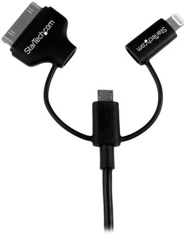Alt view image 2 of 5 - StarTech.com 1m (3 ft) Black Apple 8-pin Lightning or 30-pin Dock Connector or Micro USB to USB Combo Cable for iPhone /