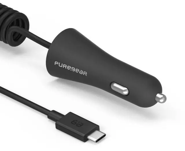 Alt view image 2 of 3 - PureGear 15W Coiled Corded USB-C Car Charger 5V/3A - Black (7 ft) | 62805PG