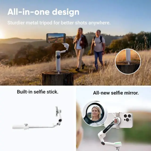 Alt view image 3 of 7 - Insta360 Flow 2 Pro 3-Axis AI-Powered Smartphone Gimbal Stabilizer, Stone Gray