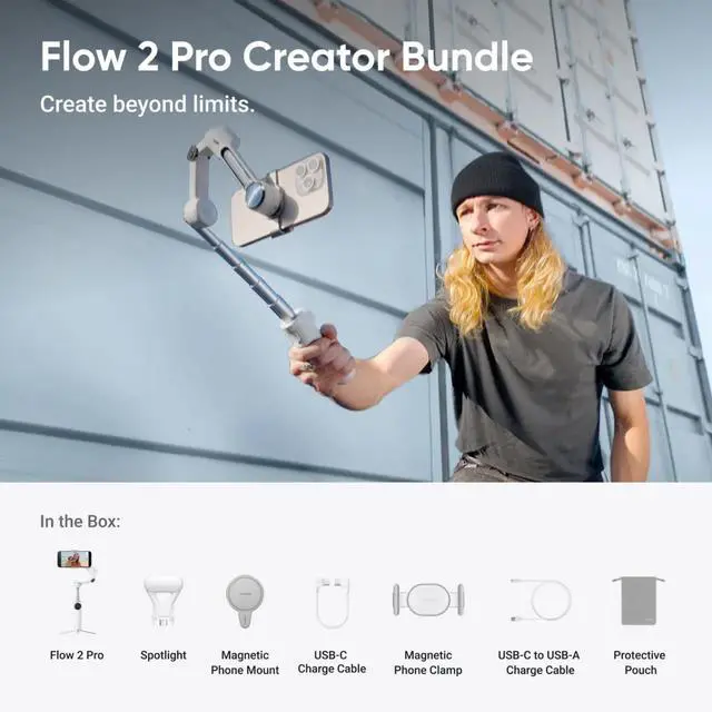 Alt view image 2 of 3 - Insta360 Flow 2 Flow 2, Pro Creator Bundle, Stone Gray