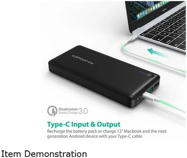 Alt view image 5 of 7 - RAVPower 20100 mAh QC 3.0 Power Bank External Battery Pack Portable Charger with Qualcomm Certified Quick Charge 3.0 - Black