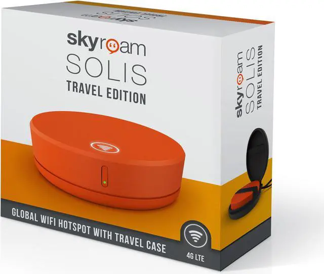 Alt view image 4 of 8 - Skyroam Solis: Mobile WiFi Hotspot & Power Bank // Unlimited Data // Global SIM-Free 4G LTE // Pay-as-You-go // Coverage in North America, South America, Europe, (Free Travel Case Included) - Orange