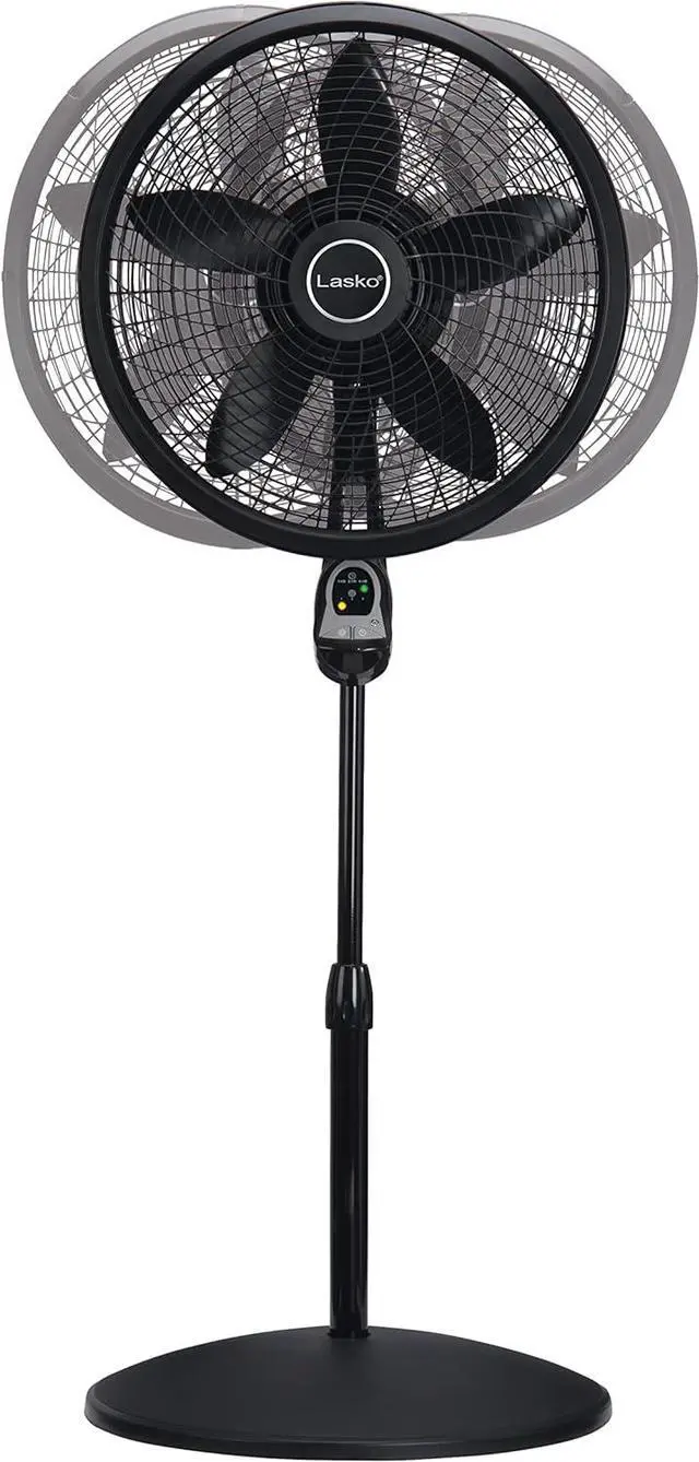Alt view image 5 of 10 - Lasko 18" 3-Speed Oscillating Cyclone Pedestal Fan with Remote and Timer, 1843, Black