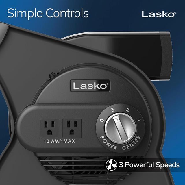 Alt view image 4 of 11 - Lasko High Velocity Fan, 15", 375 CFM, Professional Utility Pivoting Blower Fan with 3 Speeds, 2 Accessory Outlets, 120V, Black, Model U15617