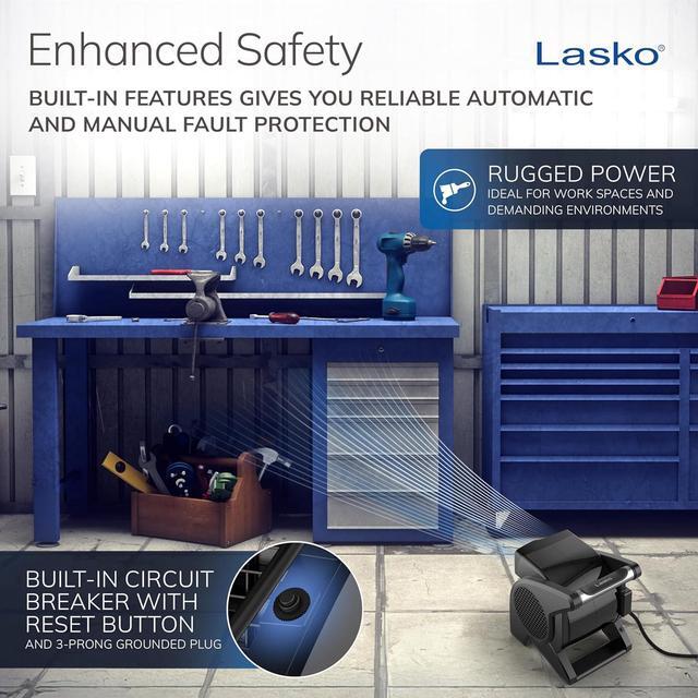 Alt view image 6 of 11 - Lasko High Velocity Fan, 15", 375 CFM, Professional Utility Pivoting Blower Fan with 3 Speeds, 2 Accessory Outlets, 120V, Black, Model U15617
