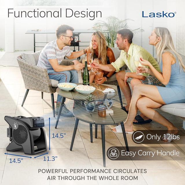 Alt view image 2 of 11 - Lasko High Velocity Fan, 15", 375 CFM, Professional Utility Pivoting Blower Fan with 3 Speeds, 2 Accessory Outlets, 120V, Black, Model U15617