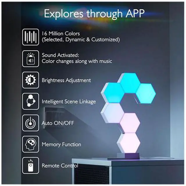 Alt view image 6 of 7 - Yescom 11 Pack WiFi Smart LED Light Kit Google Alexa DIY Quantum Lamp Voice Touch Control Home Decoration Indoor