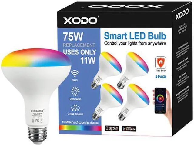 Alt view image 7 of 7 - XODO LB1-4PK Smart Wifi BR30 E26 Dimmable Light Bulb Compatible With Google, Alexa - 11W (75W Equivalent) 900LM RGB+W - LED Multi-Color, Adjustable Color Changing Smart Bulb ETL Listed (4-Pack)