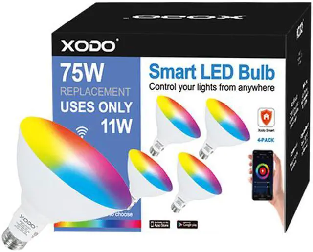Alt view image 6 of 6 - XODO LB2-4PK Smart Wifi PAR38 E26 Dimmable Light Bulb Compatible With Google, Alexa - 11W (75W Equivalent) 900LM RGB+W - LED Multi-Color, Adjustable Color Changing Smart Bulb ETL Listed (4-Pack)