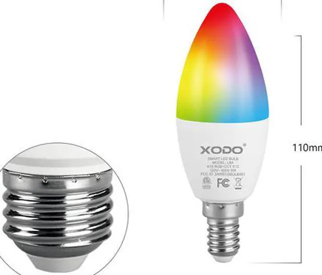 Alt view image 2 of 7 - XODO LB4-2PK Smart Wifi B11 E12 Dimmable Ceiling Fan Candle Light Bulb Compatible With Google, Alexa - 5W (30W Equivalent) 350LM RGB+W - LED Multi-Color, Adjustable Color Smart Bulb ETL Listed 2-Pack