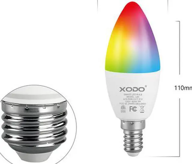 Alt view image 2 of 7 - XODO LB4-4PK Smart Wifi B11 E12 Dimmable Ceiling Fan Candle Light Bulb Compatible With Google, Alexa - 5W (30W Equivalent) 350LM RGB+W - LED Multi-Color, Adjustable Color Smart Bulb ETL Listed 4-Pack