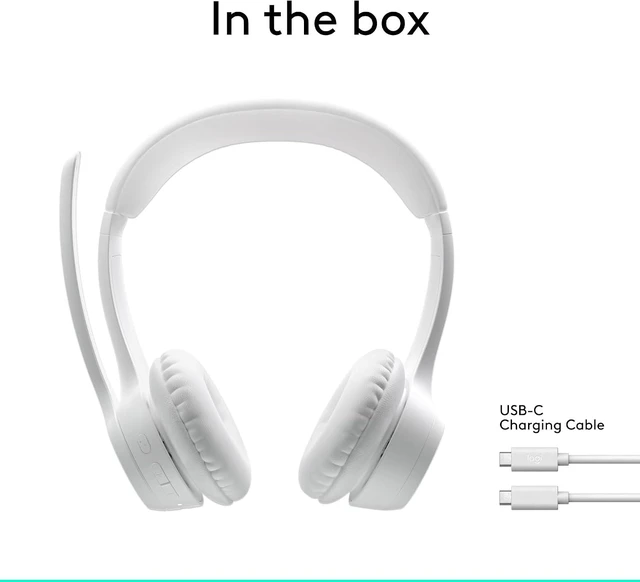 Alt view image 10 of 10 - Logitech Zone 300 Wireless Bluetooth Headset With Noise-Canceling Microphone, Compatible with Windows, Mac, Chrome, Linux, iOS, iPadOS, Android, Off-white
