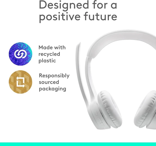 Alt view image 8 of 10 - Logitech Zone 300 Wireless Bluetooth Headset With Noise-Canceling Microphone, Compatible with Windows, Mac, Chrome, Linux, iOS, iPadOS, Android, Off-white