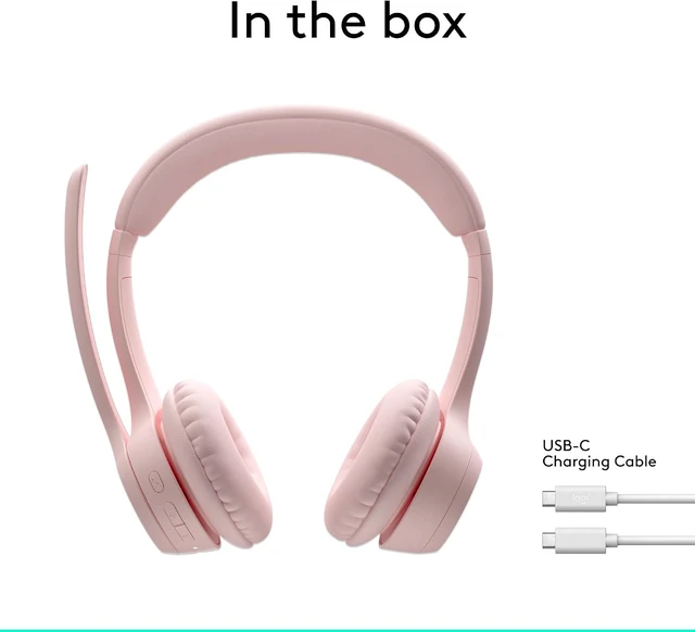 Alt view image 10 of 10 - Logitech Zone 300 Wireless Bluetooth Headset With Noise-Canceling Microphone, Compatible with Windows, Mac, Chrome, Linux, iOS, iPadOS, Android, Rose