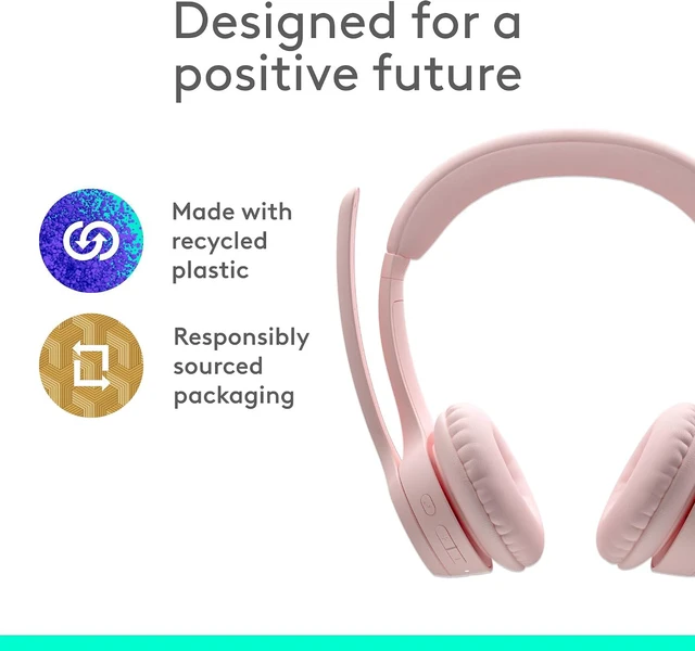 Alt view image 8 of 10 - Logitech Zone 300 Wireless Bluetooth Headset With Noise-Canceling Microphone, Compatible with Windows, Mac, Chrome, Linux, iOS, iPadOS, Android, Rose