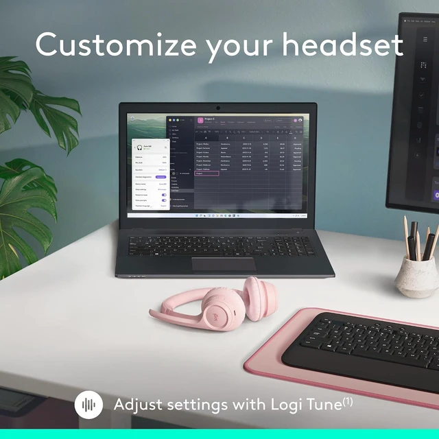 Alt view image 6 of 10 - Logitech Zone 300 Wireless Bluetooth Headset With Noise-Canceling Microphone, Compatible with Windows, Mac, Chrome, Linux, iOS, iPadOS, Android, Rose