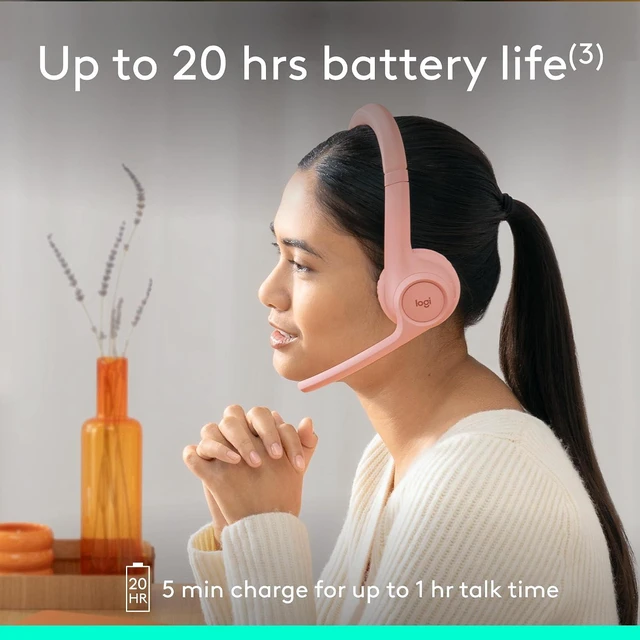 Alt view image 4 of 10 - Logitech Zone 300 Wireless Bluetooth Headset With Noise-Canceling Microphone, Compatible with Windows, Mac, Chrome, Linux, iOS, iPadOS, Android, Rose