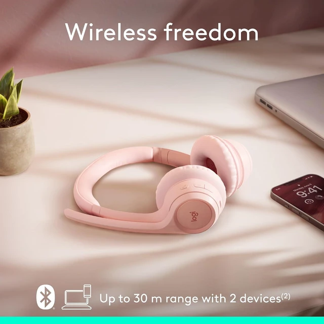 Alt view image 5 of 10 - Logitech Zone 300 Wireless Bluetooth Headset With Noise-Canceling Microphone, Compatible with Windows, Mac, Chrome, Linux, iOS, iPadOS, Android, Rose