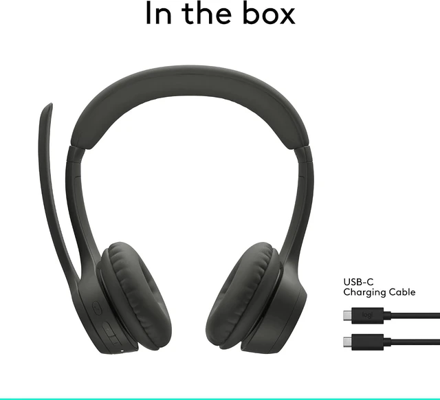 Alt view image 10 of 10 - Logitech Zone 300 Wireless Bluetooth Headset With Noise-Canceling Microphone, Compatible with Windows, Mac, Chrome, Linux, iOS, iPadOS, Android, Black