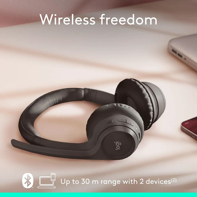 Alt view image 5 of 10 - Logitech Zone 300 Wireless Bluetooth Headset With Noise-Canceling Microphone, Compatible with Windows, Mac, Chrome, Linux, iOS, iPadOS, Android, Black