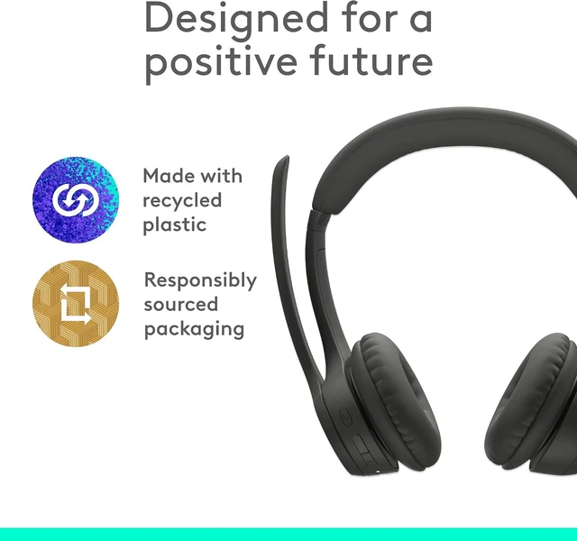 Alt view image 8 of 10 - Logitech Zone 300 Wireless Bluetooth Headset With Noise-Canceling Microphone, Compatible with Windows, Mac, Chrome, Linux, iOS, iPadOS, Android, Black