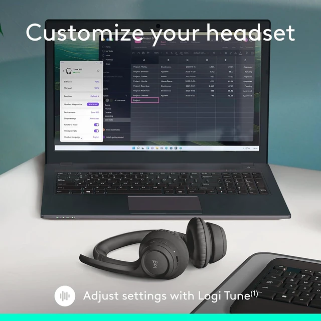 Alt view image 6 of 10 - Logitech Zone 300 Wireless Bluetooth Headset With Noise-Canceling Microphone, Compatible with Windows, Mac, Chrome, Linux, iOS, iPadOS, Android, Black