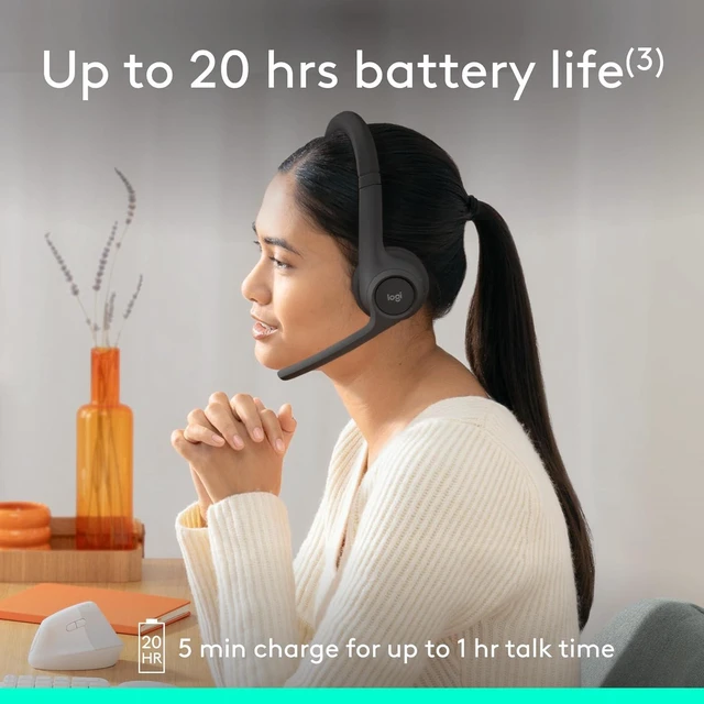 Alt view image 4 of 10 - Logitech Zone 300 Wireless Bluetooth Headset With Noise-Canceling Microphone, Compatible with Windows, Mac, Chrome, Linux, iOS, iPadOS, Android, Black