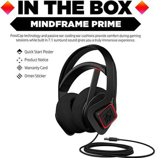 Alt view image 7 of 10 - OMEN Mindframe Prime Gaming Headset with Cooling FrostCap Ear Cups, Custom RGB, 7.1 Surround Sound, Noise-Canceling Microphone (6MF35AA), Black, Small