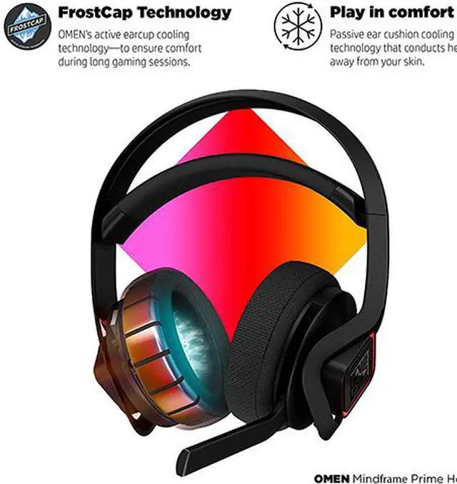 Alt view image 10 of 10 - OMEN Mindframe Prime Gaming Headset with Cooling FrostCap Ear Cups, Custom RGB, 7.1 Surround Sound, Noise-Canceling Microphone (6MF35AA), Black, Small