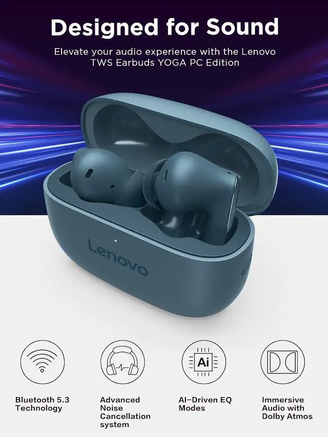 Alt view image 10 of 12 - Lenovo TWS Earbuds Yoga PC Edition Tidal Teal Active Noise Cancellation Bluetooth 5.3 Wireless Earbuds ENC 3-Mic Clear Calls AI EQ Mode Switch for Gaming, Movies, Music, and Meetings (GXD1P89976)